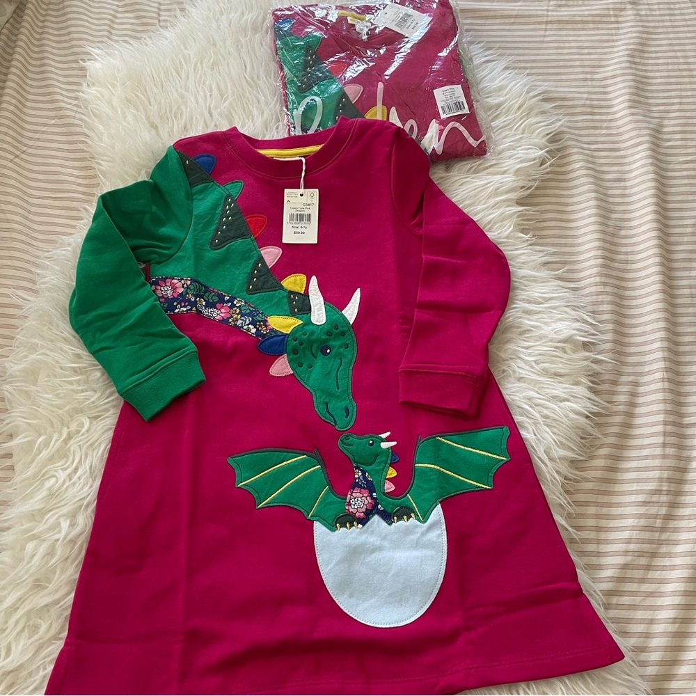 Mini Boden Dragon sweatshirt dress 6-7Y